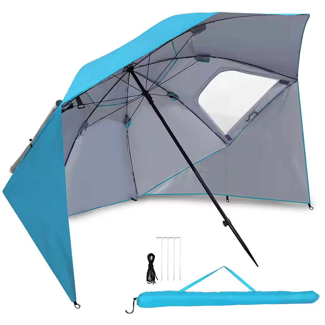 CLANMACY Sonnenschirm 210 cm UV 50 Plus neigbar Erdspieß himmelblau