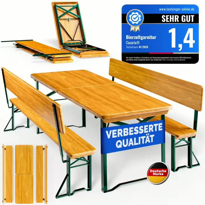 Casaria Bierzeltgarnitur mit Lehne 170 cm klappbar Holz 8 Personen