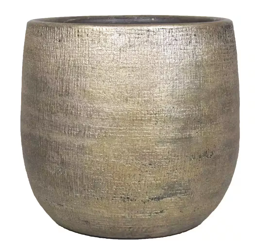 INNA-GLAS Keramik-Blumentopf gold mit Maserung 14 cm Ø 15,5 cm