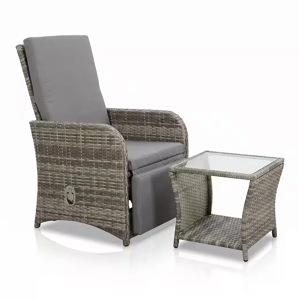 MUCOLA Balkonset Balkonmöbel Set 3 teilig Polyrattan grau mit Auflagen