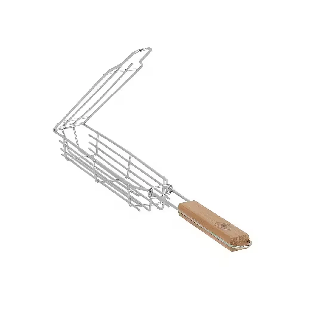 DEGAWO Gemüsehalter Edelstahl mit Holzgriff für Grill und Feuerschale